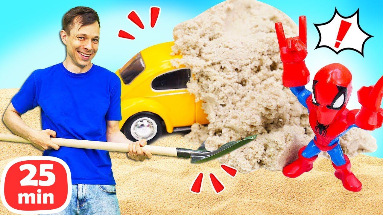 Отбиваем атаку десептиконов и спасаем машину из песка! Роботы Трансформеры в видео про машинки смотреть онлайн