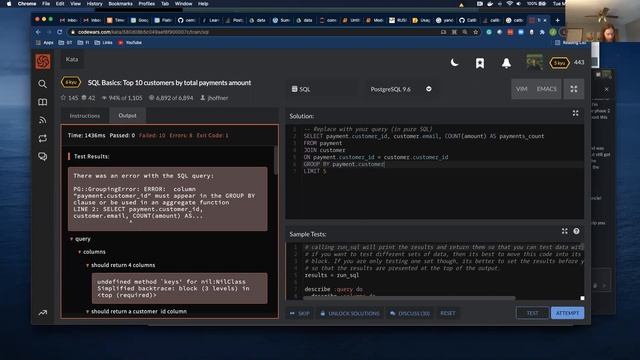 SQL Basics: Top 10 customers by total payments amount - CodeWars смотреть онлайн