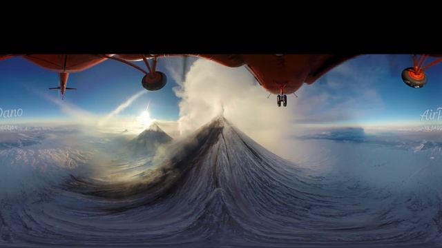 360°, Eruption Of Volcano Klyuchevskaya Sopka, Kamchatka, Russia. 4K Aerial Video