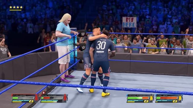 WWE 2K22 - Messi & Ronaldo vs. Mbappe & Haaland - Tag Team Championship Match | PS5™ [4K60] смотреть онлайн