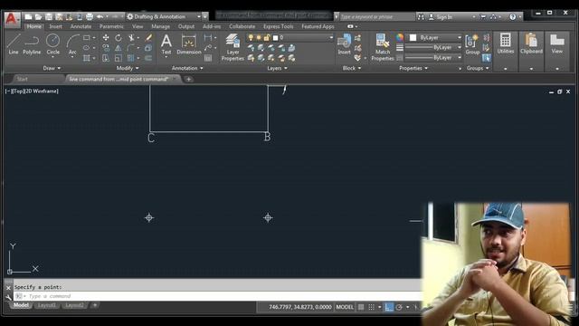 How to make a line from a specific distance in Autocad | mid point and from command | смотреть онлайн