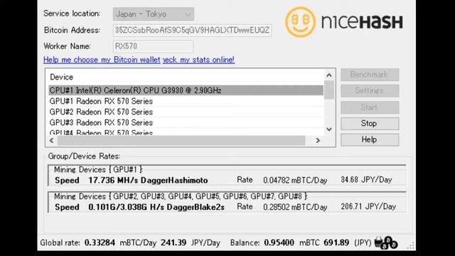 NiceHash Miner Legacy V1.9.0.7 RX570 4GB 8 Cards смотреть онлайн