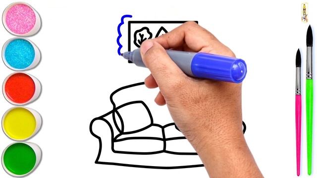 Living Room Drawing Easy | Let's Learn How To Draw A Living Room | Step By Step Drawing