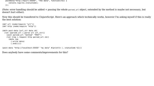 Code Review: Simple POST function in ClojureScript and Node.js смотреть онлайн