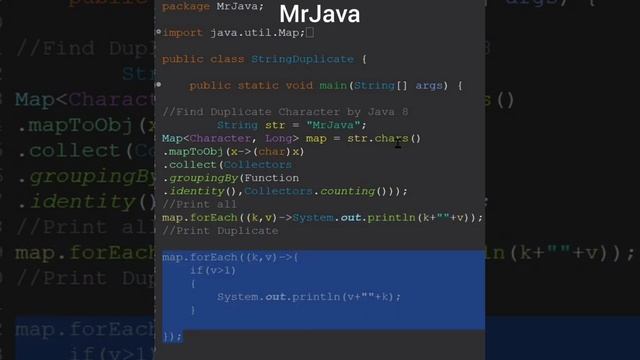 Find duplicate character in String by Java 8 || Stream API || #java #java8 #MrJava смотреть онлайн