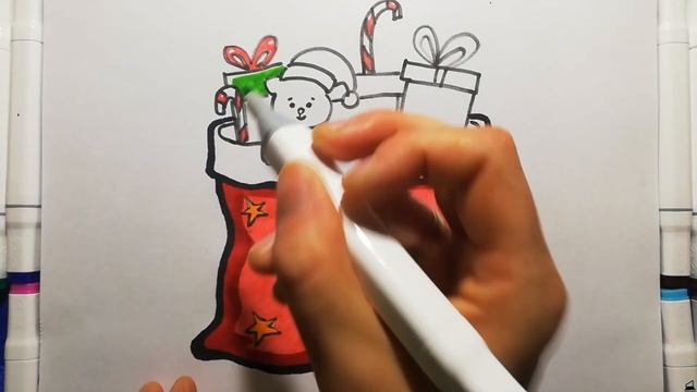 Как нарисовать Мешок с подарками маркерами. How To Draw a Bag with gifts with markers. смотреть онлайн