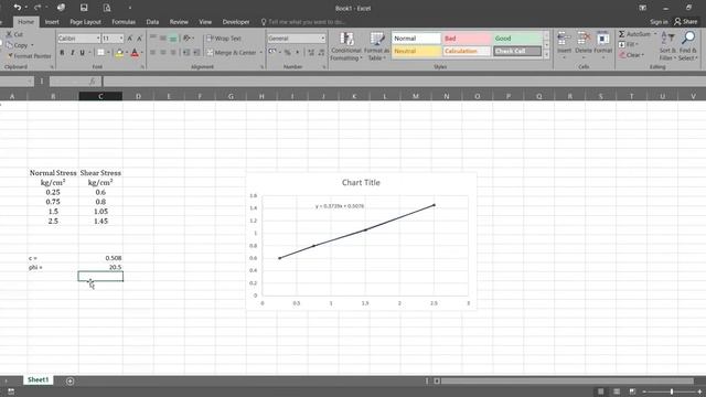 Calculate the C & phi (φ) parameter of soil using excel chart as well as equation. смотреть онлайн