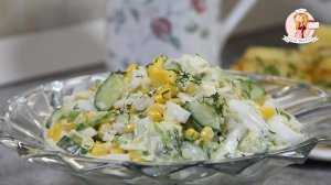 Салат «Пятиминутка» и вкусная заправка. САЛАТ из ПЕКИНСКОЙ КАПУСТЫ с ОГУРЦОМ и КУКУРУЗОЙ