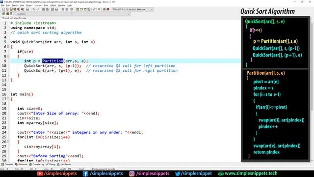 Quick Sort Algorithm in C++ Programming | (C++ Program) | Part - 2 | Sorting Algorithms - DSA смотреть онлайн