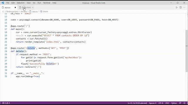Delete multiple records by selecting checkboxes using Python Flask with PostgreSQL смотреть онлайн