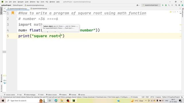 How to write a program of square root using math function in python смотреть онлайн