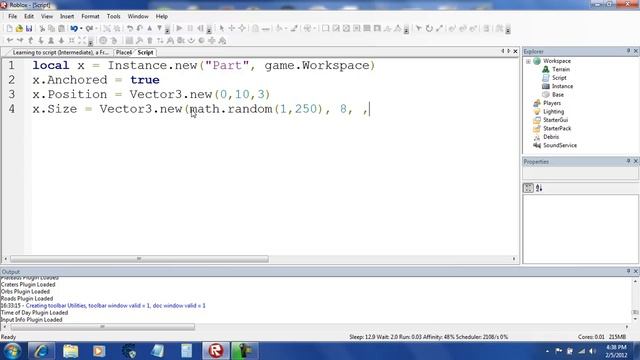 Roblox Scripting Tutorial Part 8- math.random, Vector3.new, Instance.new, and Color3.new смотреть онлайн