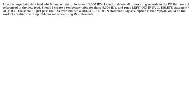 Databases: Large NOT IN Statement vs Creating/Populating Temp Table смотреть онлайн