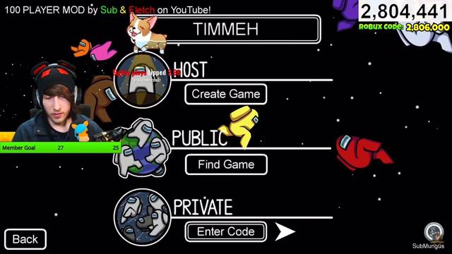 KreekCraft crashed 100 player Among Us as TIMMEH! (LIVE) смотреть онлайн