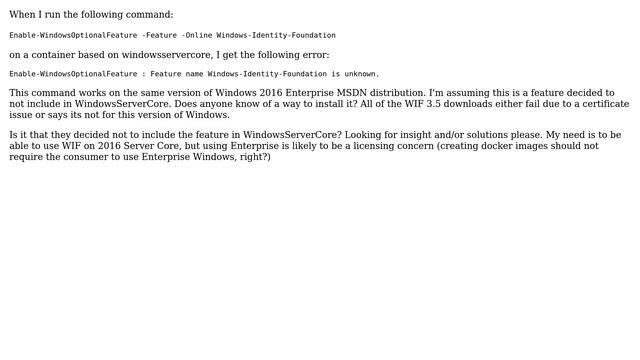 DevOps & SysAdmins: Issues installing Windows Identity Foundation (WIF) on Docker Server Core 2016 смотреть онлайн