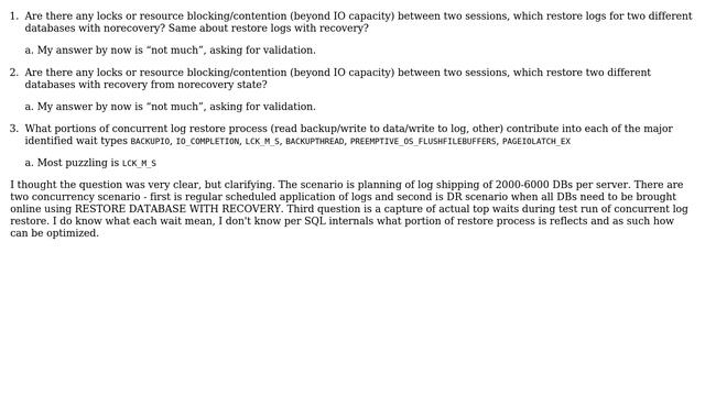 Databases: Scalability Of Concurrent Log Restore For Different Databases On SQL Server
