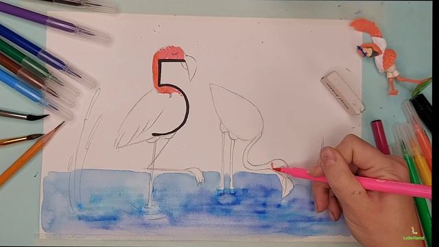 Рисуем РОЗОВЫХ ФЛАМИНГО/ Цифры для детей смотреть онлайн