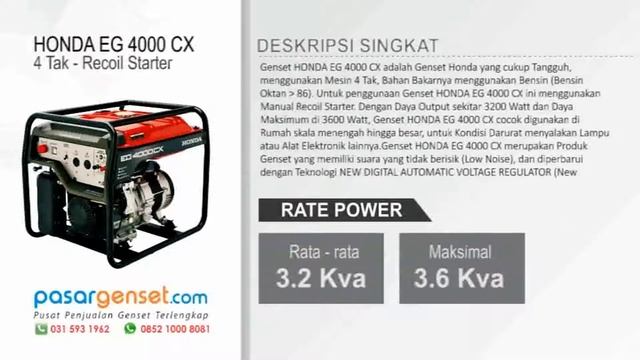 HONDA EG 4000 CX, SPESIFIKASI, GENSET, CP : 0852 1000 8081 (WA)