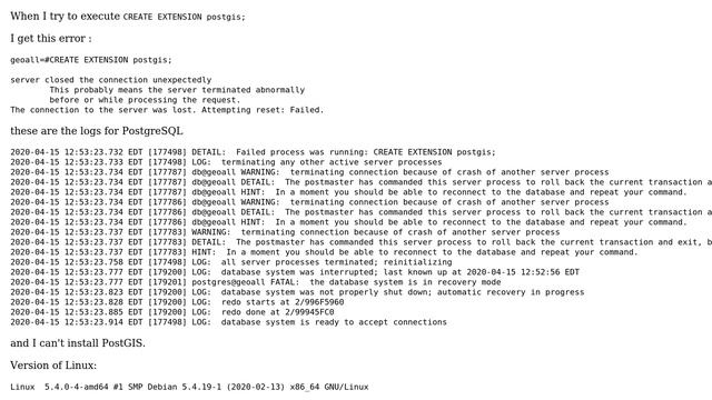 GIS: PostgreSQL 12 crash trying to add PostGIS смотреть онлайн