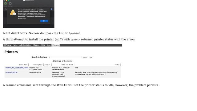 Apple: How do I pass a printer URI to lpadmin? смотреть онлайн