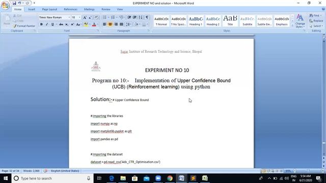 Implementation of Upper Confidence Bound UCB using python смотреть онлайн