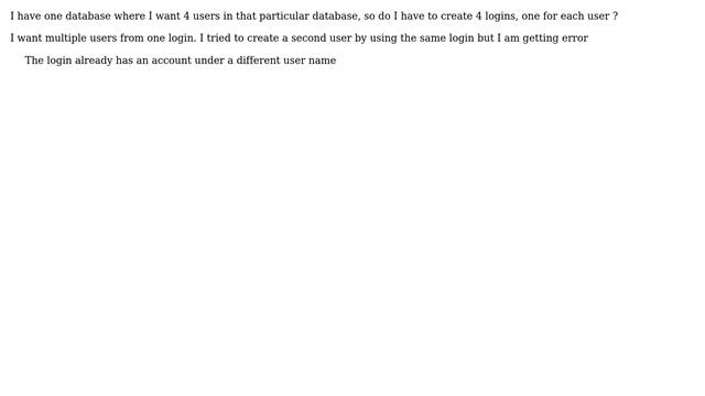 Databases: Can we create multiple users in one login in SQL Server 2008? смотреть онлайн