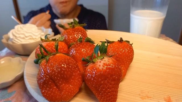 【ASMR MUKBANG】いちご ホイップクリーム Strawberry Whipped Cream【咀嚼音】 смотреть онлайн