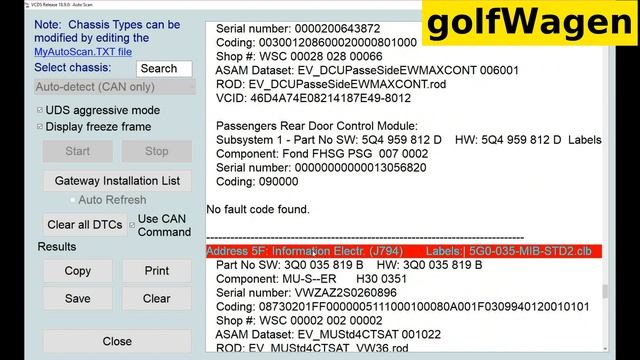 VW Golf 7, VCDS-VAG Auto Scan fault codes 60.000 km смотреть онлайн