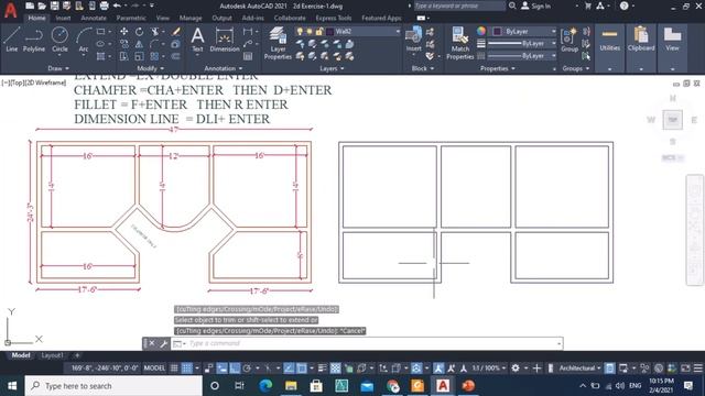 AutoCAD 2021-Fillet and Chamfer Commands Practice with Exercise. смотреть онлайн