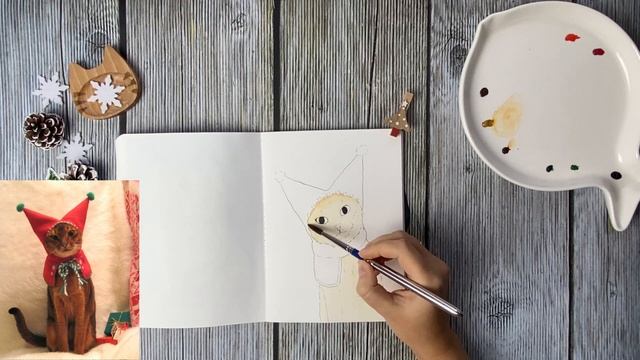Зимний арбуз (но нет, это кот) ? / Рисуем котика акварелью смотреть онлайн