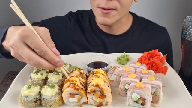 EATING ? SUSHI, ROLLS, SET ? MUKBANG ASMR. МУКБАНГ СУШИ РОЛЛЫ СЕТ АСМР ИТИНГ. смотреть онлайн