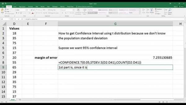 How to Calculate Confidence Interval with Unknown Population Standard Deviation in Excel. [HD]