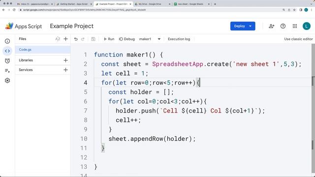 Apps Script Lesson How to Create a Spreadsheet in Google Workspace Add Row Data with Code смотреть онлайн