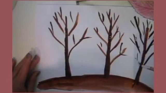 Осенние деревья. С помощью гуаши и губки. смотреть онлайн