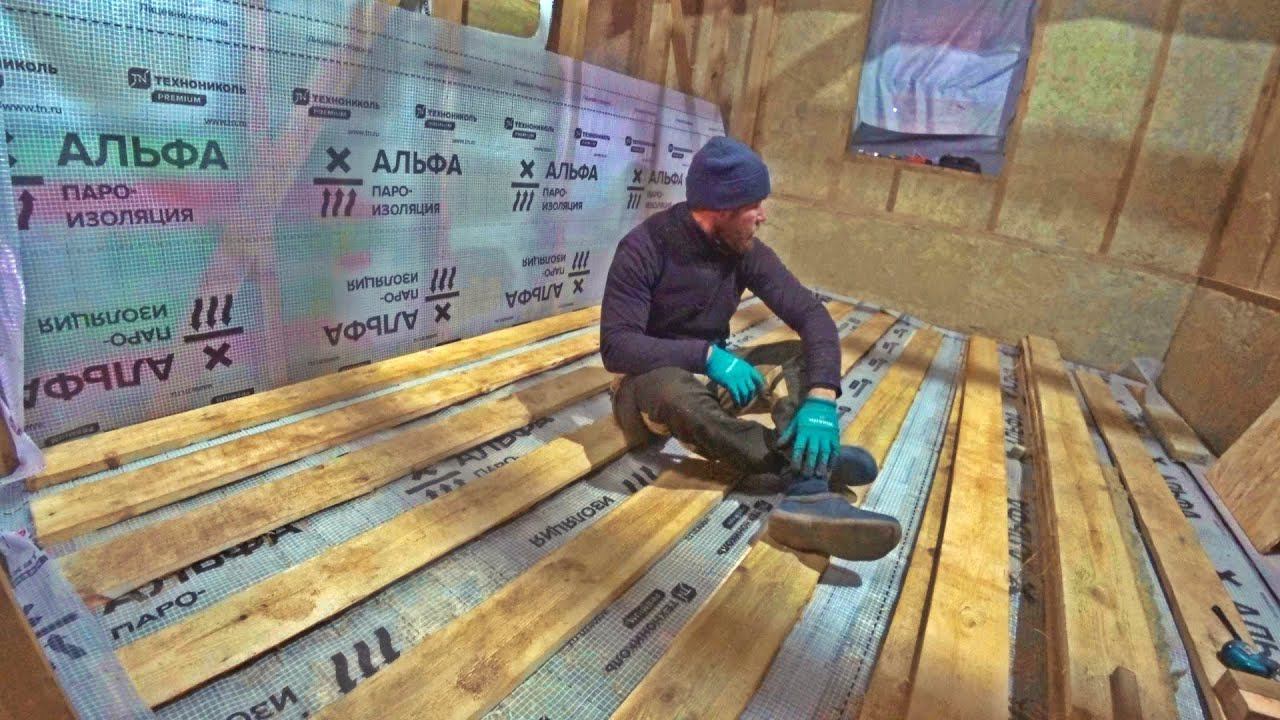 Утепление пола по лагам. Сетка от мышей. Пароизоляция пола и обрешетка с правильным шагом смотреть онлайн