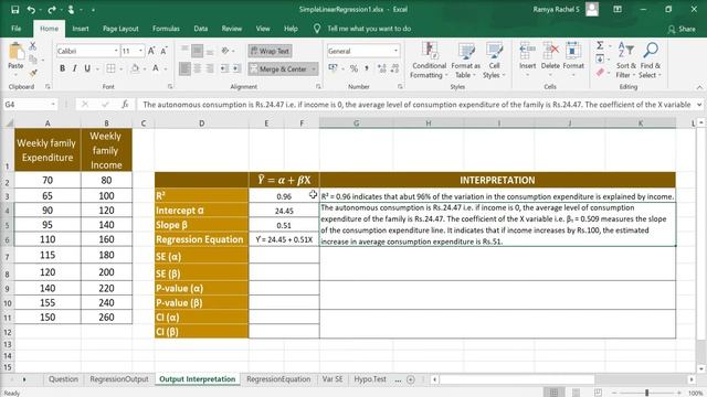 Simple linear regression in Excel | with interpretation of regression output смотреть онлайн