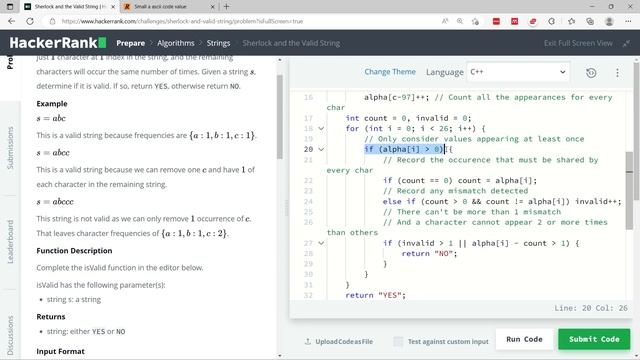 Sherlock and the Valid String HackerRank Solution in C++ смотреть онлайн