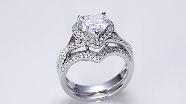 2 Ct Heart Cut Halo Pave Sterling Silver Wedding Ring Set смотреть онлайн