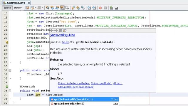 Java Swing Tutorial 36 || JList getSelectedValuesList method || Java Swing смотреть онлайн