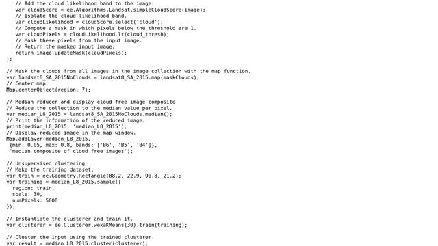 GEE unsupervised classification (clustering) of Landsat 8 cloud free composite - User memory... смотреть онлайн
