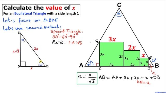 Find the Value of X if there are 3 Squares Inside an Equilateral Triangle | Step-by-Step Tutorial смотреть онлайн