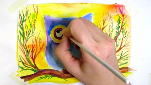 Как нарисовать СОВУ. СОВА РИСУНОК. ЛЕГКИЙ РИСУНОК. Рисовать КРАСКАМИ. Рисунок ДЛЯ СРИСОВКИ. ГУАШЬ. смотреть онлайн
