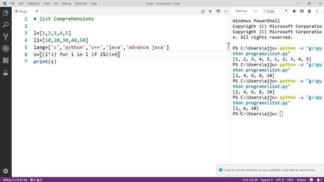 Lecture 31 :- List (part -6) || List as comprehension || python -3.7 || LearningStrome Academy смотреть онлайн