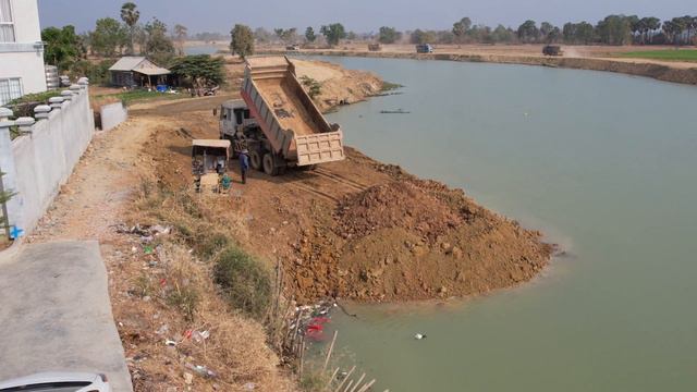 EP 27 ! Updating Project Resize Road by KOMATSU Dozer D31P with Truck Unloading to Canal смотреть онлайн
