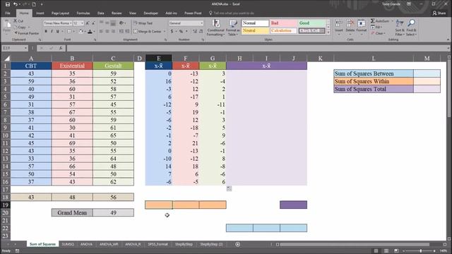Calculating the Sum of Squares Between Groups, Within Groups, and Total using Excel смотреть онлайн