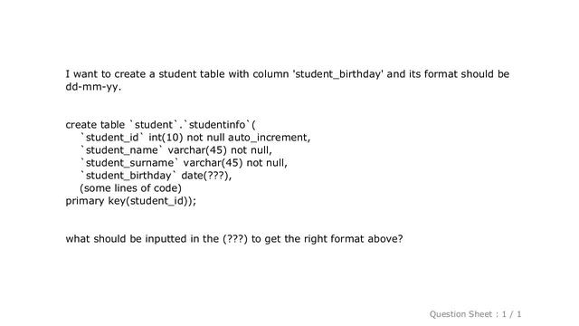 MySQL : Create table with date column смотреть онлайн