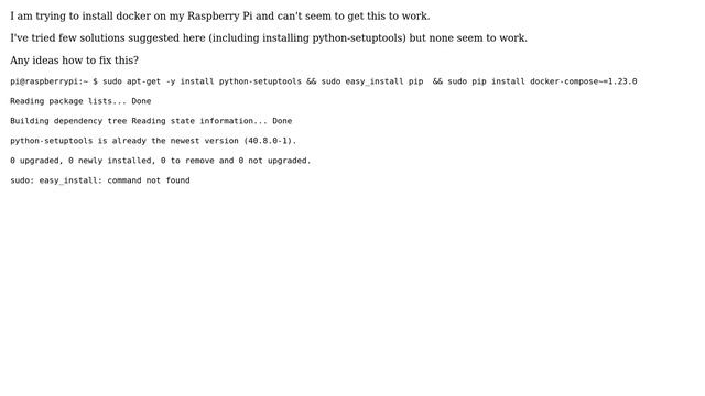 Raspberry Pi docker installation, easy_install: command not found смотреть онлайн