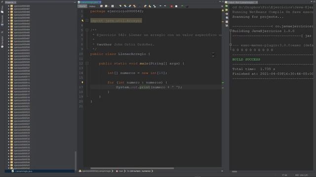 Java Ejercicio: 542 Llenar Arreglo con Valor Específico Usando la Función fill() de la Clase Arrays смотреть онлайн