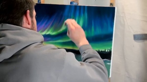 Acrylic Landscape Painting Lesson | Northern lights and night stars