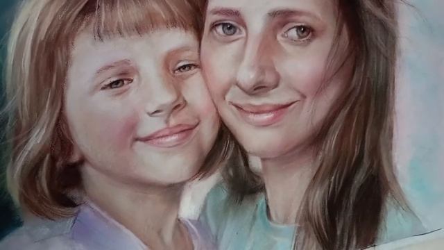 Портрет Альбины "Мама с дочкой", пастель А3 смотреть онлайн